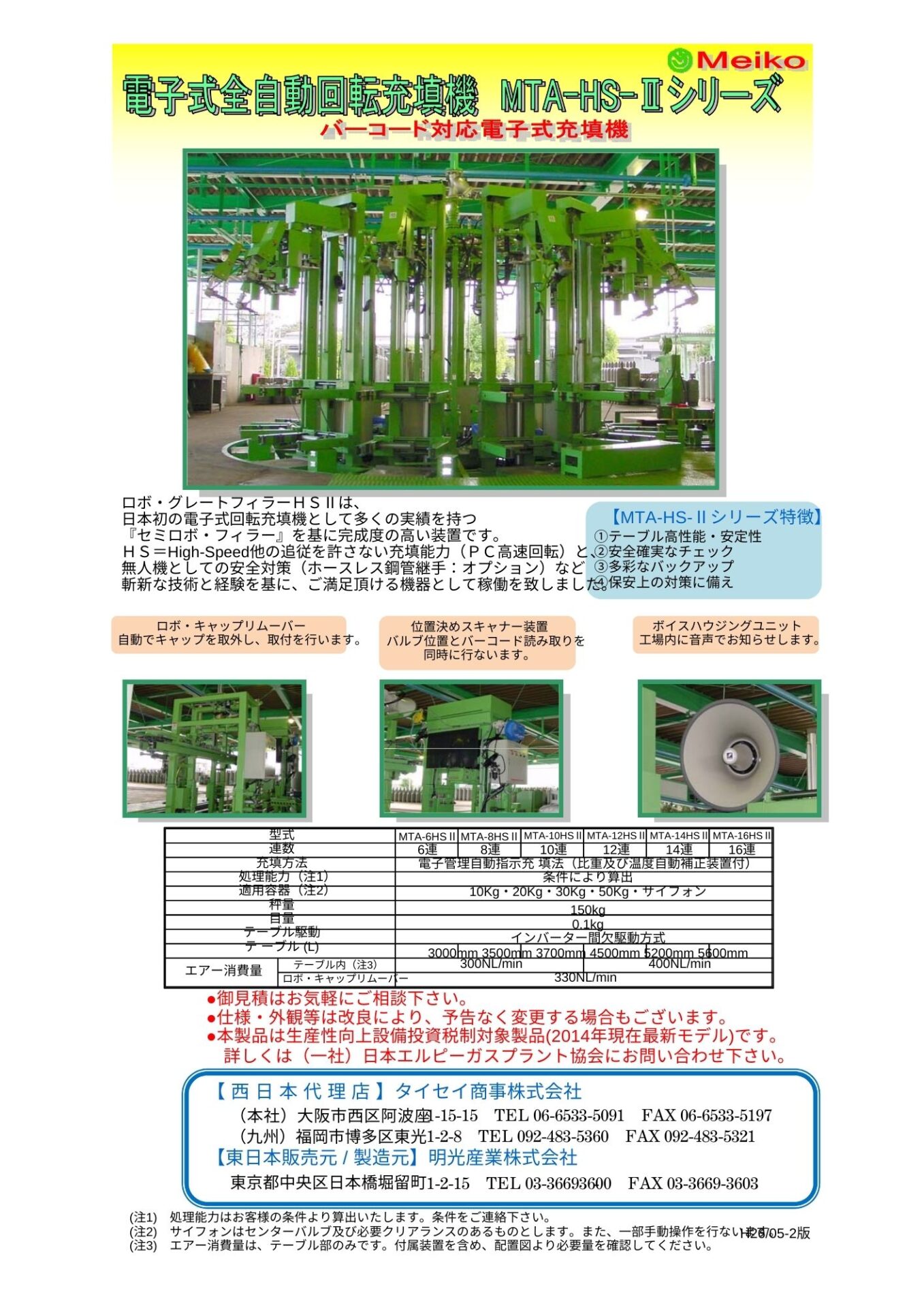 電子式全自動回転充填機　MTA-HS-Ⅱシリーズ